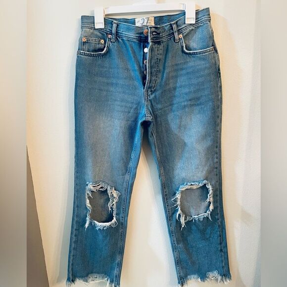 Free People Jeans Raw Hem Bohemian Straight Leg Women’s 27 - Picture 1 of 6